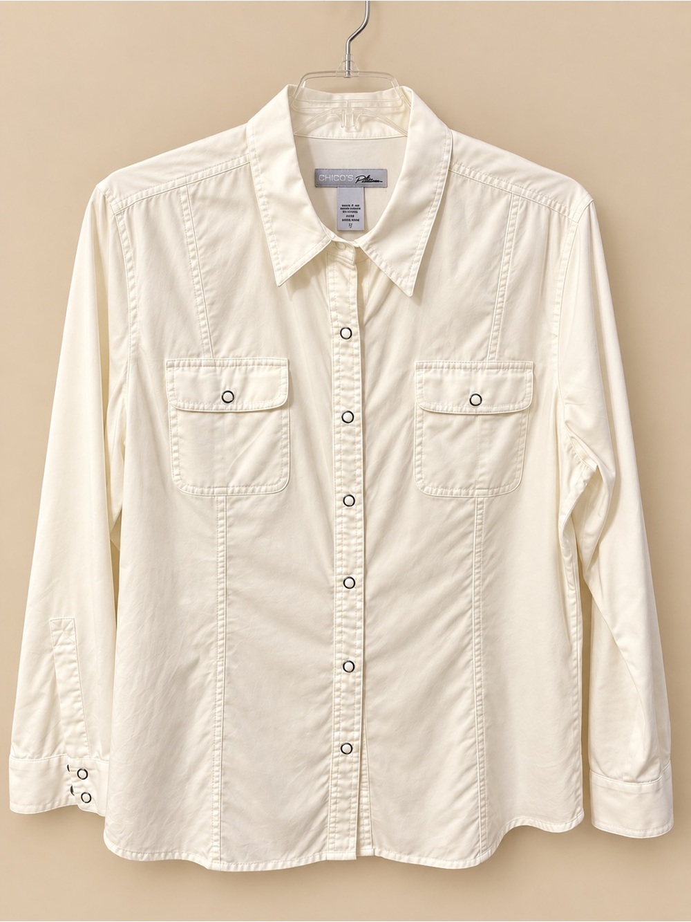 Chico's Cream Long-Sleeve Button-Front Utility Shirt